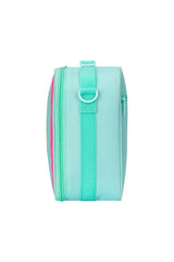 Blue Sparkling Rainbow Heart Insulated Lunch Bag for Kids - Portable School Lunch Box with Shoulder Strap - Rear View