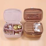 Brown Stylish PU Leather Makeup Bag - Large Capacity Double Layer Waterproof Travel Cosmetic Organizer Case for Women - Top-Down View