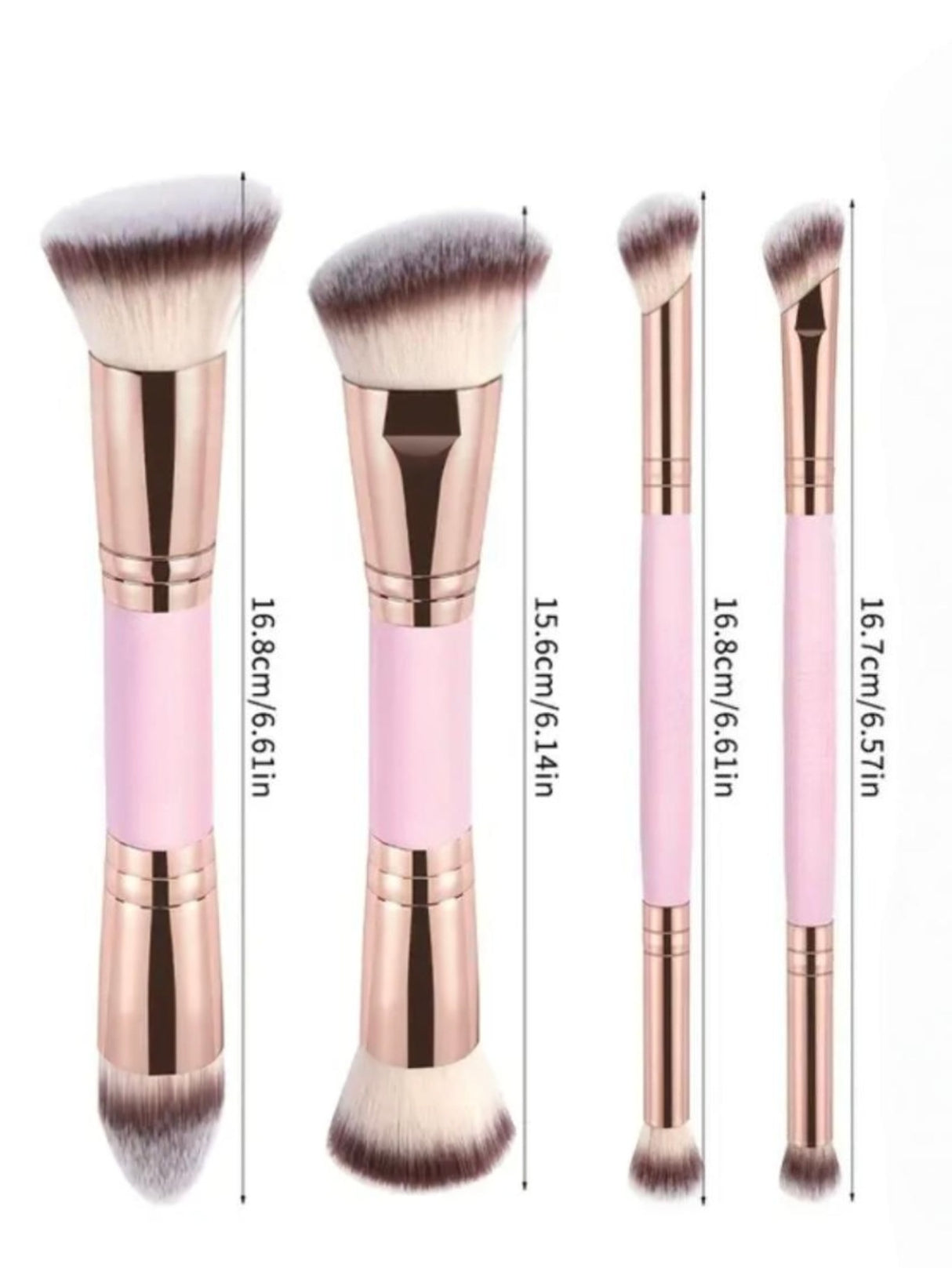 Pink and Glod Versatile 4pc Dual-Ended Makeup Brush Set - Soft Synthetic Bristles for Foundation Blush Contour Concealer