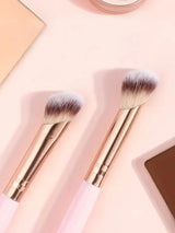 Pink and Glod Versatile 4pc Dual-Ended Makeup Brush Set - Soft Synthetic Bristles for Foundation Blush Contour Concealer - Side View