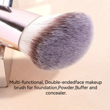 Pink and Glod Versatile 4pc Dual-Ended Makeup Brush Set - Soft Synthetic Bristles for Foundation Blush Contour Concealer - Rear View