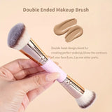 Pink and Glod Versatile 4pc Dual-Ended Makeup Brush Set - Soft Synthetic Bristles for Foundation Blush Contour Concealer - Close-Up Angle