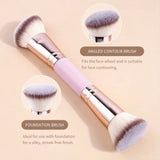 Pink and Glod Versatile 4pc Dual-Ended Makeup Brush Set - Soft Synthetic Bristles for Foundation Blush Contour Concealer - Low Angle
