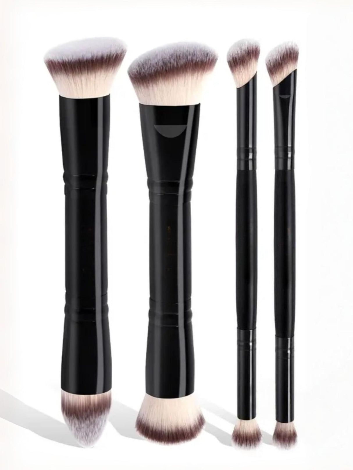 Black Versatile 4pc Dual-Ended Makeup Brush Set - Soft Synthetic Bristles for Foundation Blush Contour Concealer