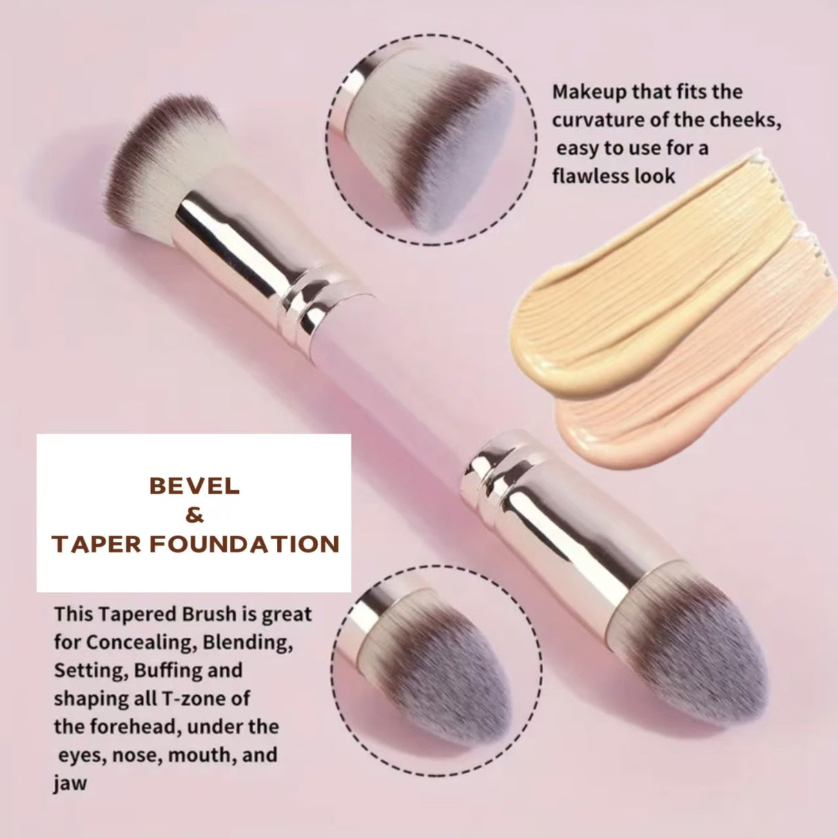 Black Versatile 4pc Dual-Ended Makeup Brush Set - Soft Synthetic Bristles for Foundation Blush Contour Concealer