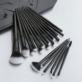 Black Complete 20-Piece Makeup Brush Set with Travel Pouch - Professional Synthetic Face & Eye Brushes Kit - Top-Down View