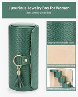 Beige and Pink Elegant 3-Tier Cylindrical Travel Jewellery Box - PU Leather Organizer for Rings Earrings Necklaces with Tassel Charm - Rear View