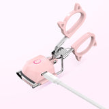 Pink USB-C Rechargeable Heated Eyelash Curler - Gentle Long-Lasting Lift with 2 Temperature Modes & Cute Cat Ear Design - Side View