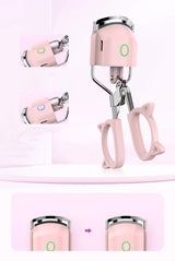 Pink USB-C Rechargeable Heated Eyelash Curler - Gentle Long-Lasting Lift with 2 Temperature Modes & Cute Cat Ear Design - Rear View
