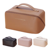 Beige Elegant PU Leather Makeup Bag & Toiletry Organizer with Detachable Mesh Pouch - Large Capacity Travel Cosmetic Case
