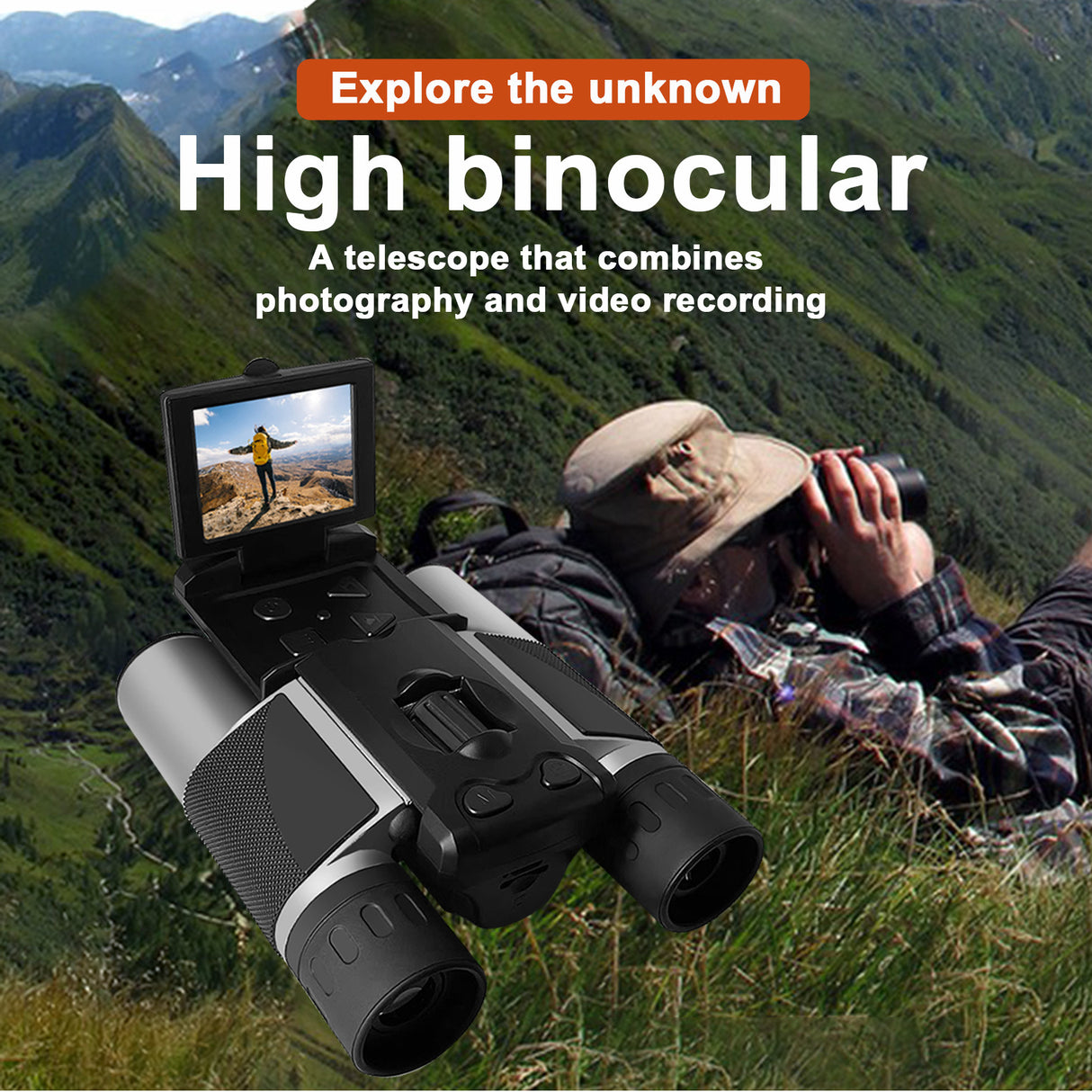 Black HD Digital Camera Binoculars 8X Zoom - Record Video & Photos with LCD Screen, Starlight Night Vision for Outdoors