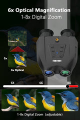 Black Professional HD Digital Night Vision Binoculars - 6X Optical Zoom, IR Illumination, Record 2.5K Video & 48MP Photos - Low Angle