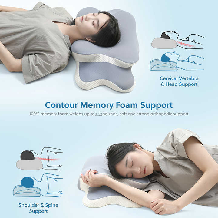Light Pink Ergonomic Butterfly Memory Foam Pillow - Cervical Neck Support for Side, Back & Stomach Sleepers, Orthopedic Contour Design