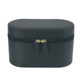 Black Elegant PU Leather Makeup & Toiletry Bag - Large Capacity Travel Cosmetic Organizer with Brush Holder