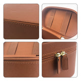 Black Elegant PU Leather Makeup & Toiletry Bag - Large Capacity Travel Cosmetic Organizer with Brush Holder - Top-Down View
