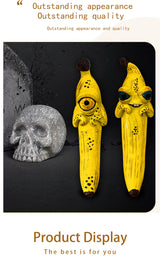 3 Pcs Style 2 Yellow Whimsical Magic Banana Monster Figurine - Quirky Resin Art Decor for Home & Party - 45-Degree Angle