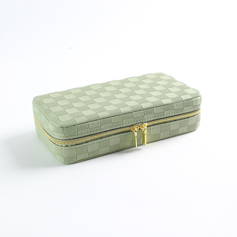 Green Stylish PU Leather Travel Jewellery Box - Compact Organizer for Rings, Earrings, Necklaces wit