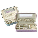 Blue Stylish PU Leather Travel Jewellery Box - Compact Organizer for Rings, Earrings, Necklaces with Mirror - Top-Down View