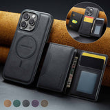 Black Premium MagSafe Wallet Case for iPhone 16 Pro Max - Detachable PU Leather Magnetic Card Holder - Front View