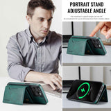 Black Premium MagSafe Wallet Case for iPhone 16 Pro Max - Detachable PU Leather Magnetic Card Holder - Low Angle