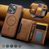 Brown Premium MagSafe Wallet Case for iPhone 16 Pro Max - Detachable PU Leather Magnetic Card Holder