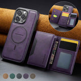 Purple Premium MagSafe Wallet Case for iPhone 16 Pro Max - Detachable PU Leather Magnetic Card Holder