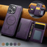 Purple Premium MagSafe Wallet Case for iPhone 16 Pro Max - Detachable PU Leather Magnetic Card Holder - Front View