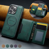 Green Premium MagSafe Wallet Case for iPhone 16 Pro Max - Detachable PU Leather Magnetic Card Holder - Front View