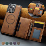 Brown Premium MagSafe Wallet Case for iPhone 16 Pro - Detachable PU Leather Magnetic Card Holder - Front View