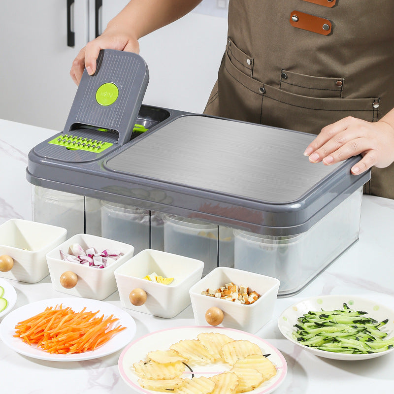 Green And Grey Ultimate 12-in-1 Multi-Functional Vegetable Slicer Dicer Chopper - Mandoline with Storage Containers & Drain Basket