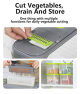 Green And Grey Ultimate 12-in-1 Multi-Functional Vegetable Slicer Dicer Chopper - Mandoline with Storage Containers & Drain Basket - Rear View