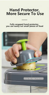 Green And Grey Ultimate 12-in-1 Multi-Functional Vegetable Slicer Dicer Chopper - Mandoline with Storage Containers & Drain Basket - Close-Up Angle