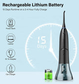 Black Advanced Portable Water Flosser - Rechargeable Oral Irrigator, IPX7 Waterproof, 4 Cleaning Modes for Deep Dental Care