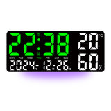 Black Background With Green and White Light Sleek Large LED Digital Wall & Desk Clock - Remote Control, Temperature, Humidity, Dual Alarms, Calendar