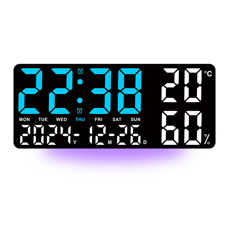 Black Background With Blue and White Light Sleek Large LED Digital Wall & Desk Clock - Remote Contro