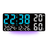 Black Background With Blue and White Light Sleek Large LED Digital Wall & Desk Clock - Remote Control, Temperature, Humidity, Dual Alarms, Calendar