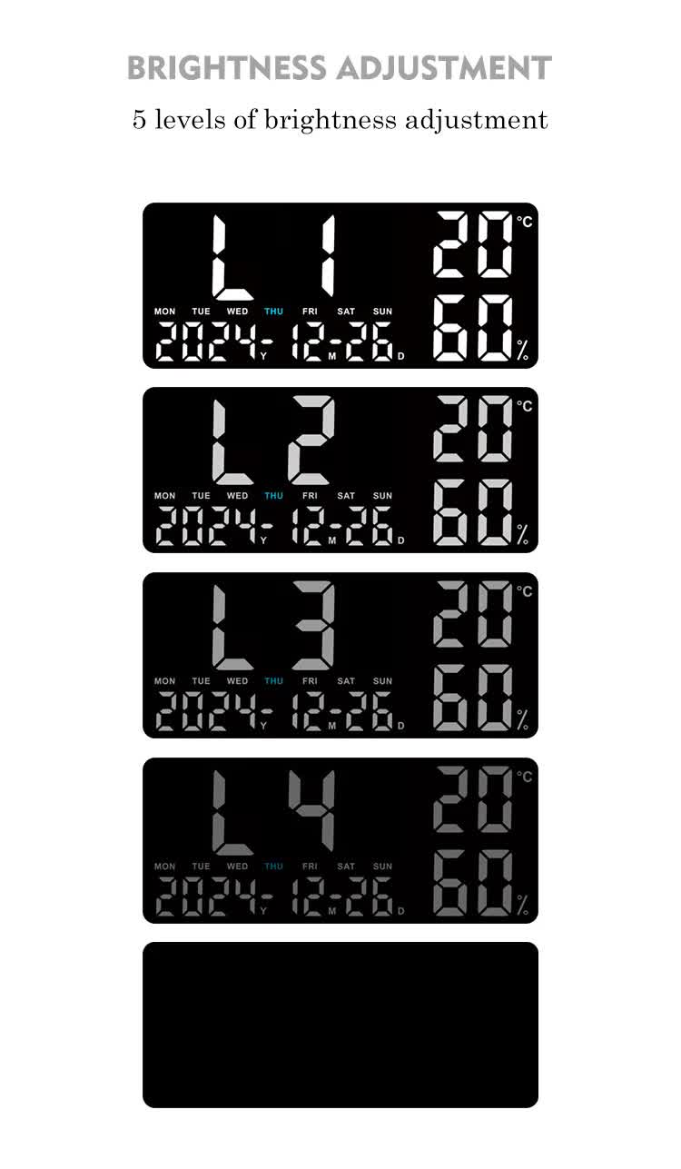 Black Background With Blue,Green and White Light Sleek Large LED Digital Wall & Desk Clock - Remote Control, Temperature, Humidity, Dual Alarms, Calendar