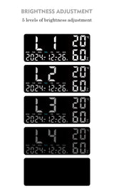Black Background With Blue,Green and White Light Sleek Large LED Digital Wall & Desk Clock - Remote Control, Temperature, Humidity, Dual Alarms, Calendar - Rear View