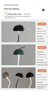 White Sleek Minimalist LED Mushroom Table Lamp - Rechargeable 3-Color Touch Control, Bar & Ambient Light - Side View