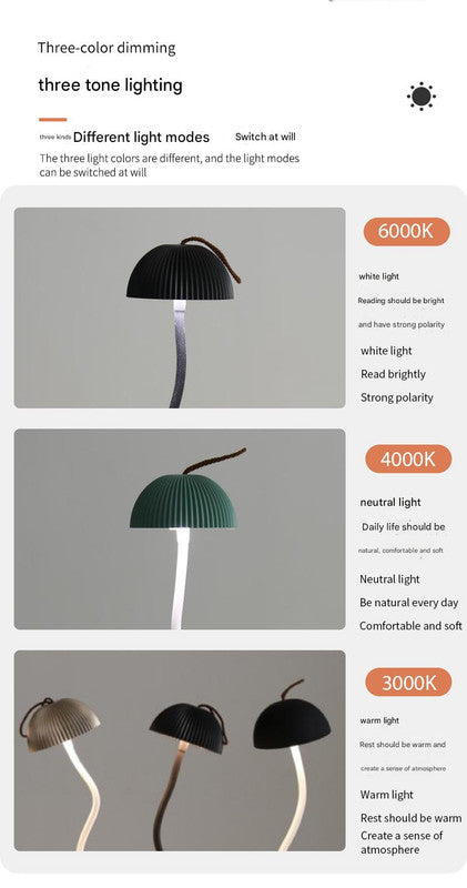 Gold Three-dimensional stripes Sleek Minimalist LED Mushroom Table Lamp - Rechargeable 3-Color Touch