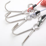 Red Pro 316 Stainless Steel Diving Reef Hook - Single, Double Combo Pack - Current Hook with Coiled Safety Lanyard - 45-Degree Angle