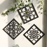 Black Set of 4 Intricate Black Wooden Wall Art Panels - Diamond Mandala Style Home Decor Plaques - Front View