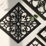 Black Set of 4 Intricate Black Wooden Wall Art Panels - Diamond Mandala Style Home Decor Plaques - Top-Down View