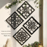 Black Set of 4 Intricate Black Wooden Wall Art Panels - Diamond Mandala Style Home Decor Plaques - 45-Degree Angle