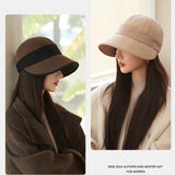 Coffee Elegant Warm Bucket Hat - Minimalist Color Block Design, Face-Slimming Style for Autumn & Winter - 45-Degree Angle