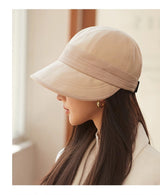 Black Elegant Warm Bucket Hat - Minimalist Color Block Design, Face-Slimming Style for Autumn & Winter - Front View