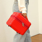 Red Durable Hard Shell Makeup Travel Case - Large Capacity Portable Cosmetic Organizer Box with Handle - Close-Up Angle