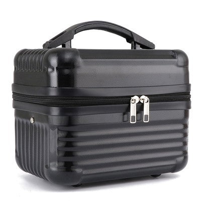 Black Durable Hard Shell Makeup Travel Case - Large Capacity Portable Cosmetic Organizer Box with Handle