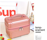 Black Durable Hard Shell Makeup Travel Case - Large Capacity Portable Cosmetic Organizer Box with Handle - Front View