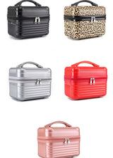 Yellow Leopard Pattern Durable Hard Shell Makeup Travel Case - Large Capacity Portable Cosmetic Organizer Box with Handle - Low Angle
